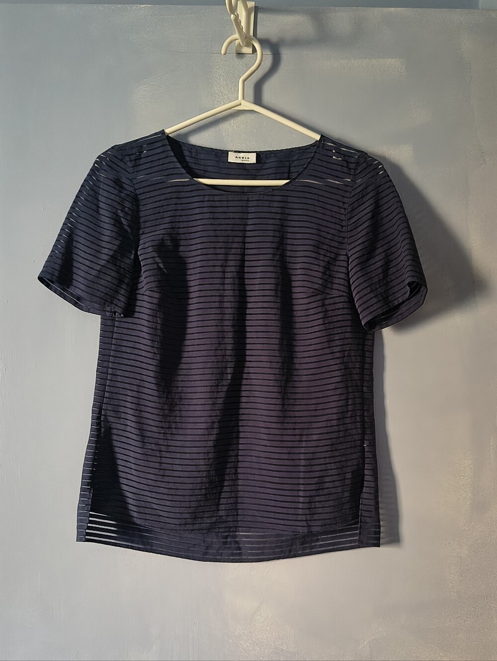 Akris Punto Blue Alternating Sheer Stripe Top 4